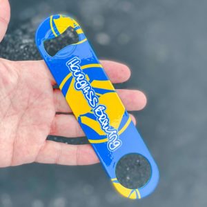 Hourglass Brewing bar key bottle opener blue and yellow logo