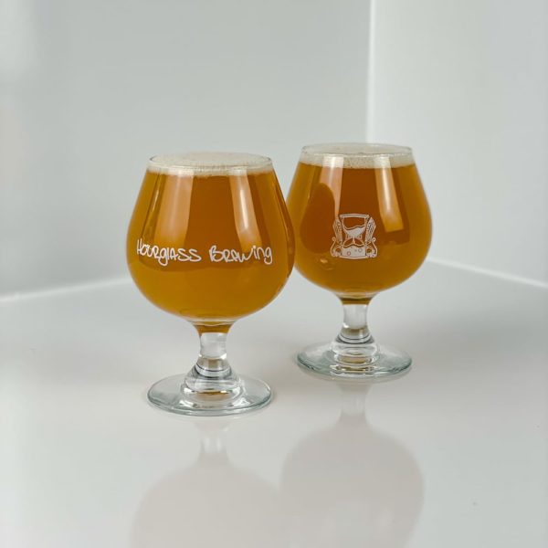 Hourglass Brewing branded snifter glassware